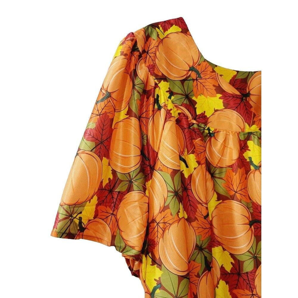 Vintage Anthony Richards Sz 3X Pumpkin Fall Leaves Mumu Patio House Dress NWOT - Picture 6 of 7